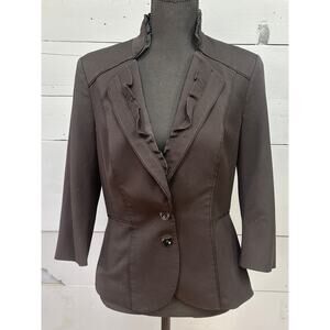 WHBM Ruffle Lapel 3/4 Sleeve Blazer 4 Black